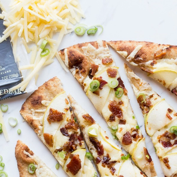 Flatbread with Irish Cheddar, Apples and Bacon